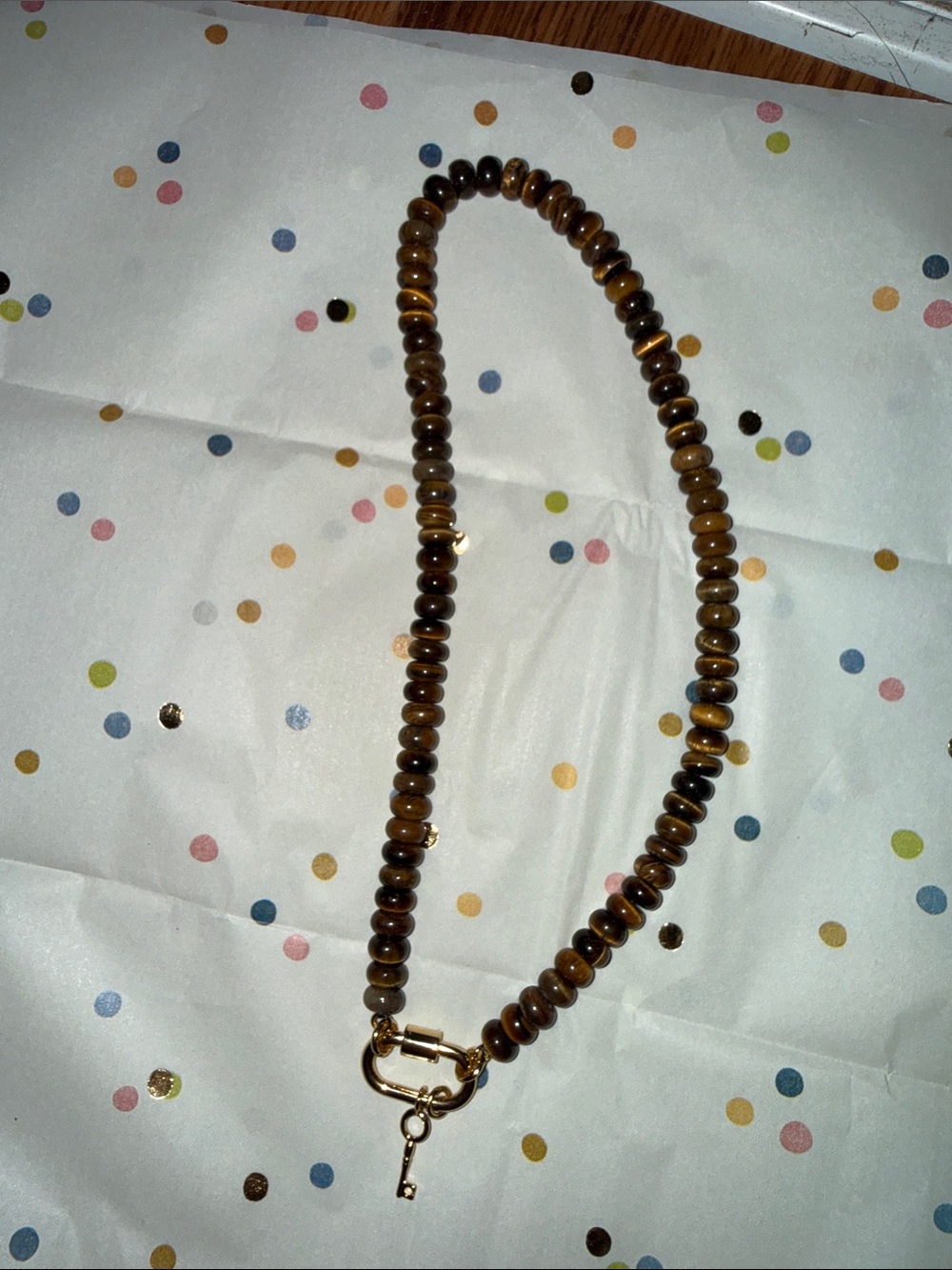 Madewell Semi Precious Bead Necklace with Gold Lock Charm NWOT